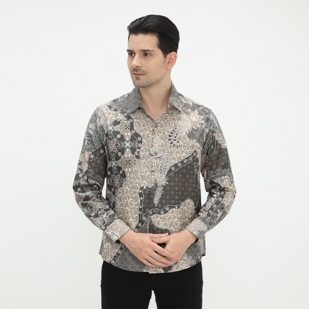 JEAN MARCEL - Kemeja Pria Lengan Panjang Slimfit Batik Laki Laki Atasan Batik Casual Semi Formal Edi