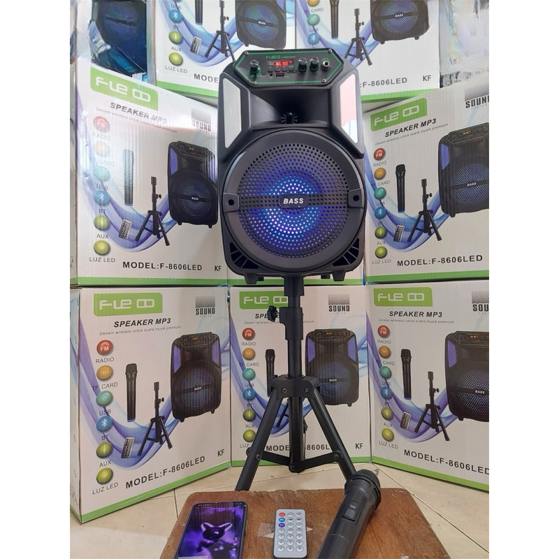 Fleco Speaker Bluetooth Karaoke Fleco f-8809 LED/ F-8606 LED KF 8,5 Inchi Gratis Microphone wireless