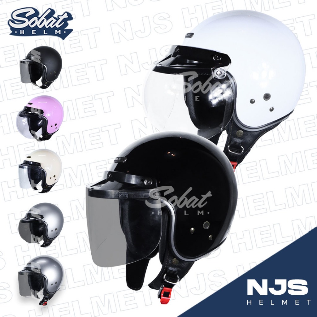 Helm NJS NR-80's Solid Kaca Bogo Helm Retro Half Face SNI