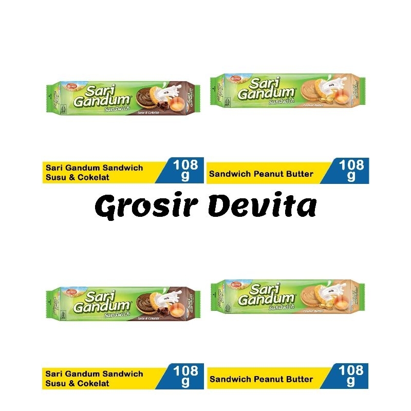 

Roma Sari Gandum Sandwich 108Gr Susu Cokelat/Krim Kacang