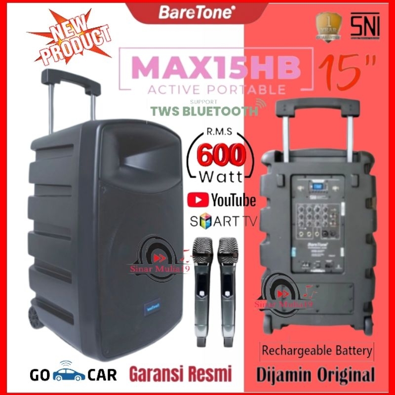 BareTone MAX15HB Speaker Portable Aktif 15 Inch Power 600 Watt Bluetooth TWS - MP3