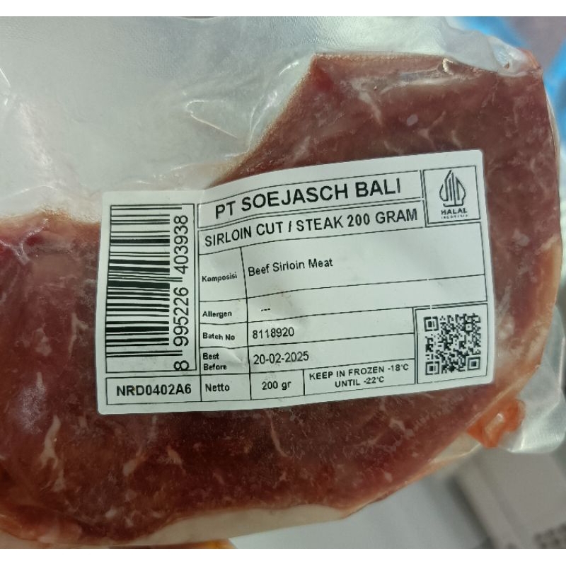 

Daging Sapi Sirloin 200 gr (PT. Soejasch)