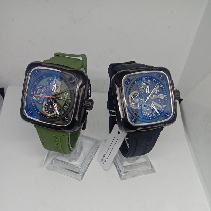 Jam Tangan Evans Jayden Kaca SAPPHIRE Crono Model Persegi (EJ-9555) tali karet Original