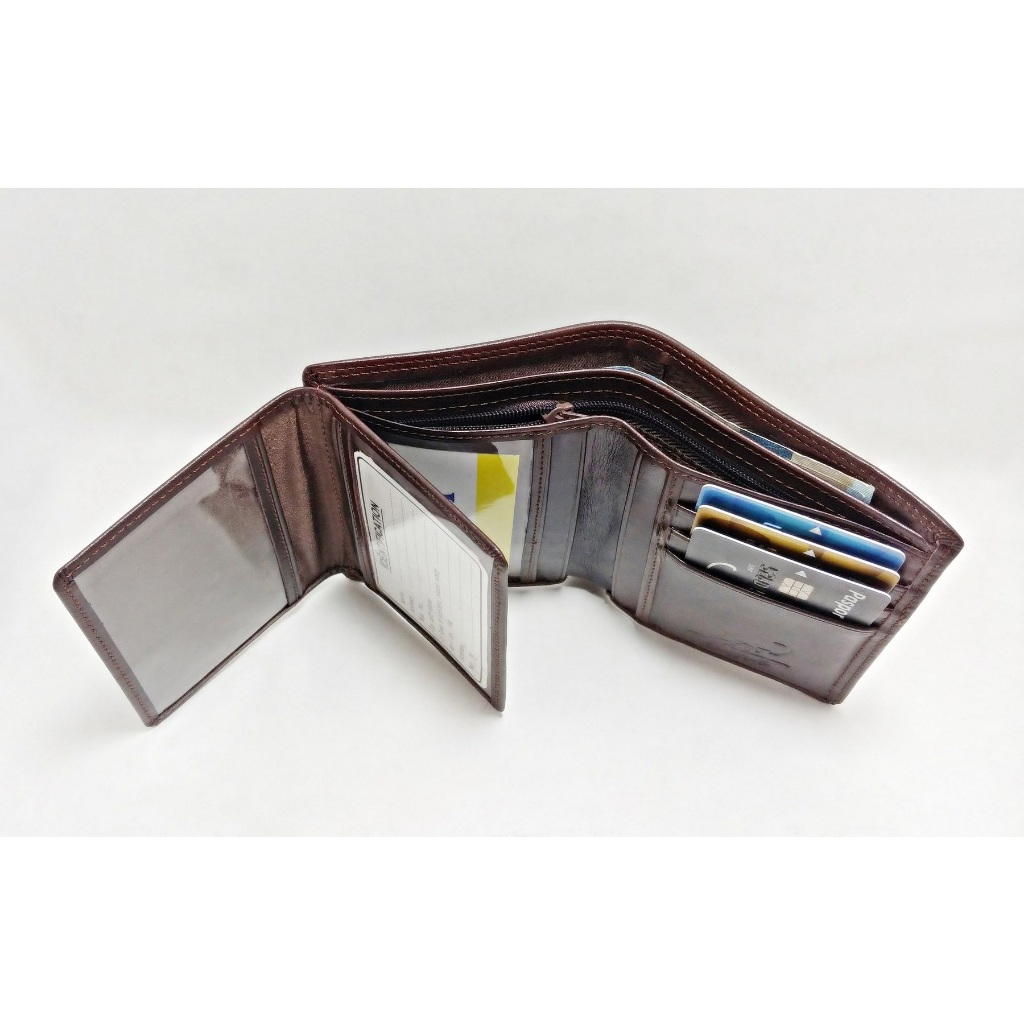 Dompet Pria Kulit Asli Slot Kartu Banyak Model Lipat Casual Coklat Brown Cokelat Buffalo