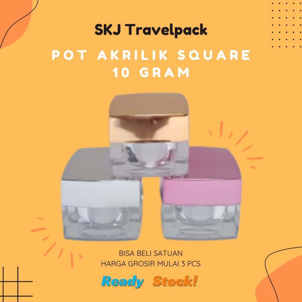 (10 Pcs) Pot Jar Cream Acrylic Kotak Square 10 gr - Pot Krim Bahan Akrilik Bawah Bening Natural Tutu