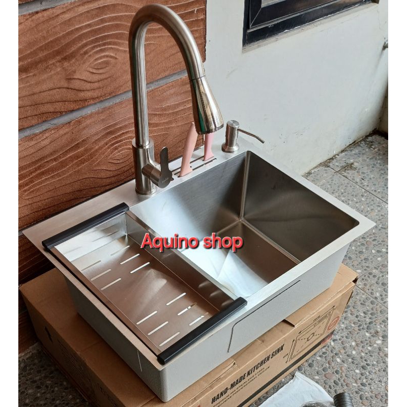 paket komplit Kitchen sink/wastafel bak cuci piring 1 lubang stainless ukuran 60cm×45cm×22cm.komplit