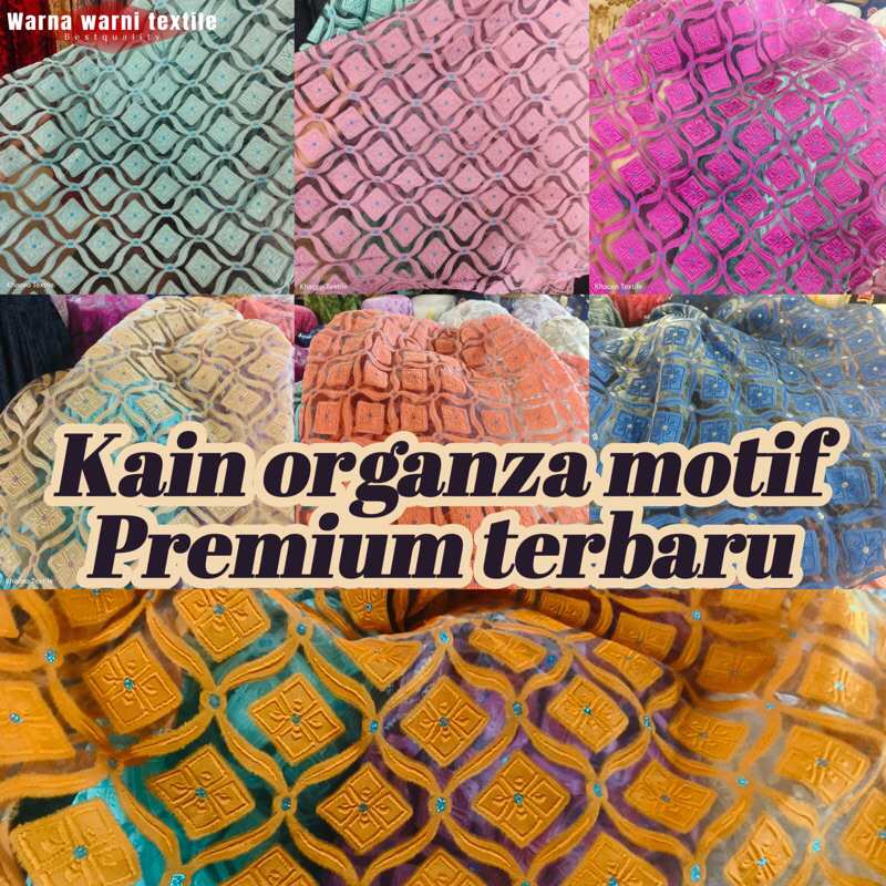 PROMO Bahan Kain Organza Motif Premium/Kain Organza Motif Timbul/Kain Organza Motif