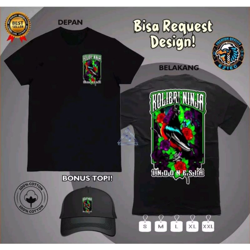 KAOS KOLIBRI NINJA INDONESIA BINGKAI BONUS TOPI
