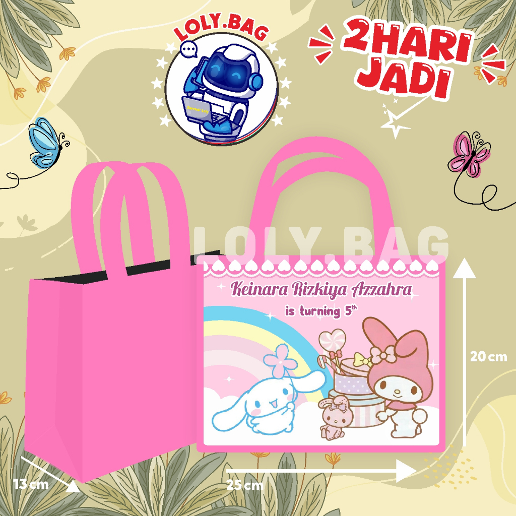 

Tas Ultah / Tas Ulang Tahun / Goodie Bag Custom / Tas Bingkisan tema Cinnamoroll