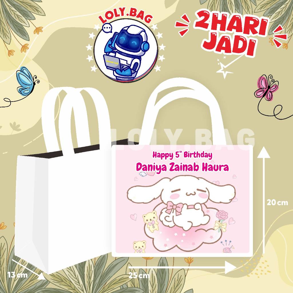 

Tas Ultah / Tas Ulang Tahun / Goodie Bag Custom / Tas Bingkisan tema Cinnamoroll