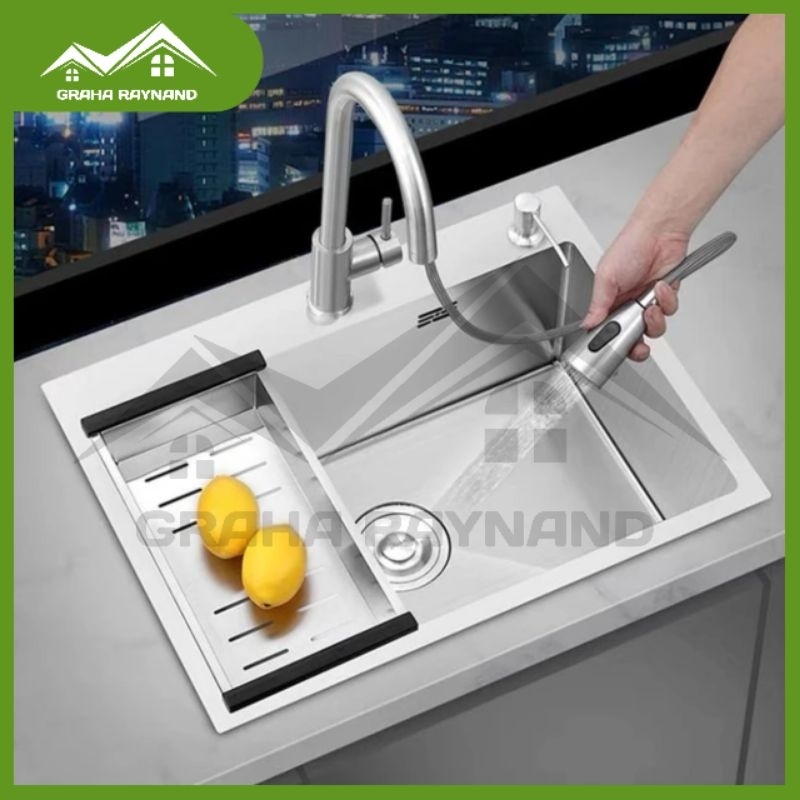 Paket Kitchen Sink 1 Lubang Silver Edition | Ukuran 50 cm × 40 cm