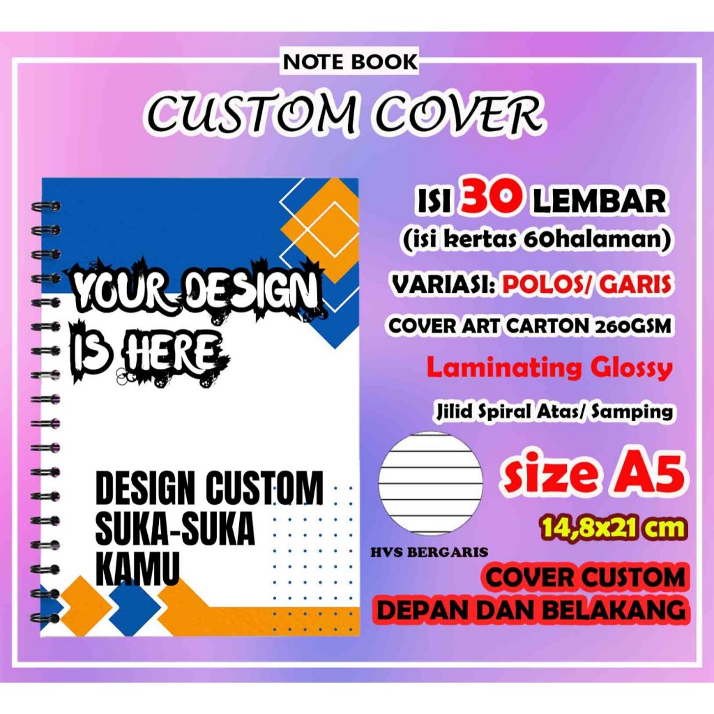 

Notes Custom A5 POLOS/ GARIS / Isi 30 Lembar - Minimal Pemesanan 6 pcs