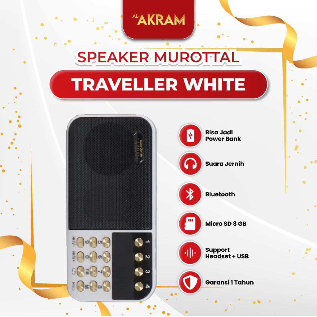 AL-AKRAM Speaker Murottal Qur'an Traveller Powerbank - Putih | Speaker Qur'an | Speaker Murottal | S
