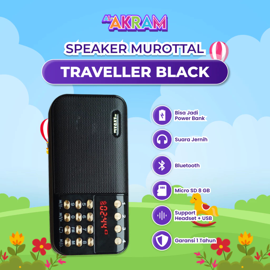 AL-AKRAM Speaker Murottal Qur'an Traveller Powerbank - Hitam | Speaker Qur'an | Speaker Murottal | S