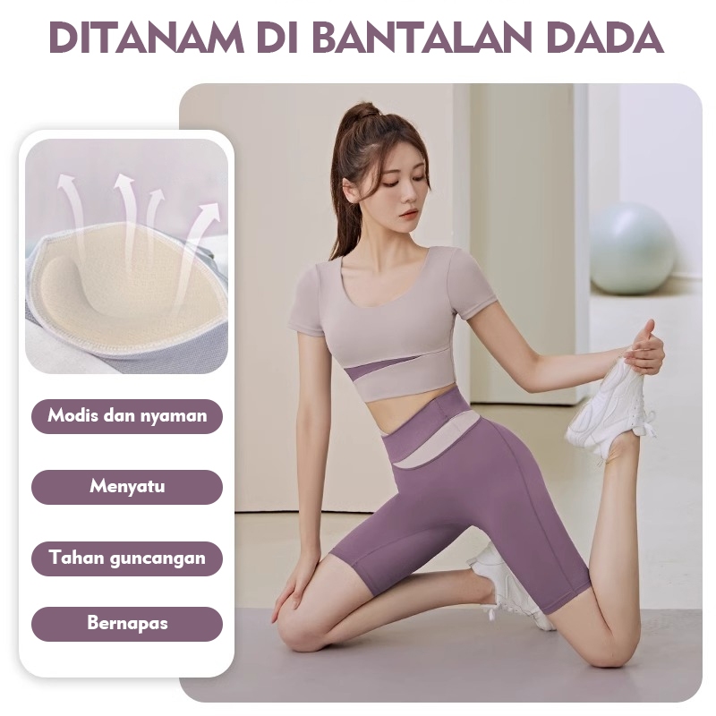 Hot Deals Setelan Baju Olahraga Wanita (Kaos Bra + Legging Panjang) Yf055
