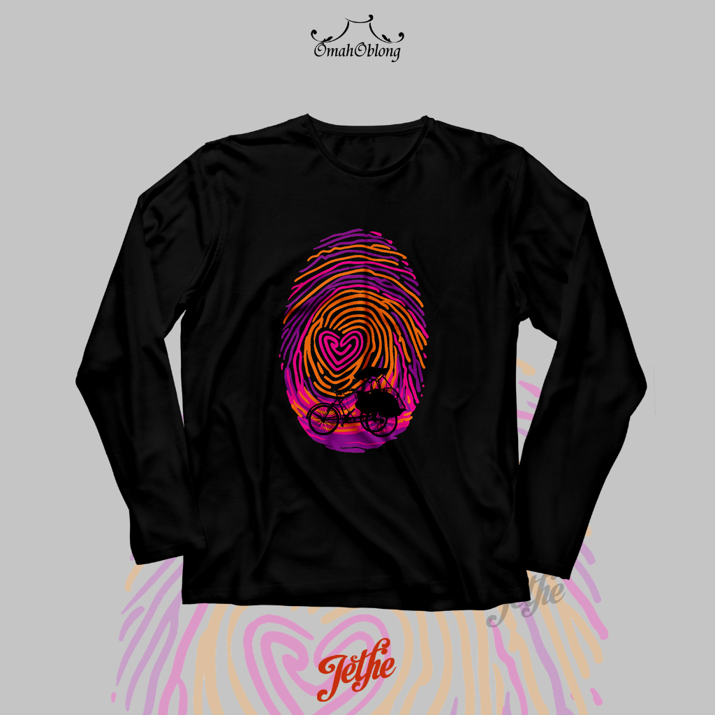 Kaos DEWASA Lengan Panjang Omah Oblong Jogja Seri Jogja T-Shirt 'FINGER PRINT BECAK' Baju Kaos Dewas