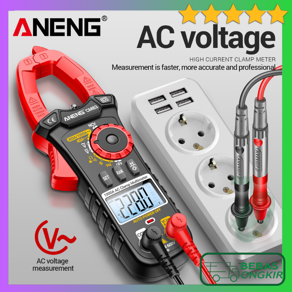 Tang Ampere Digital Multimeter Multitester LCD Flashlight 1000A ANENG CM83
