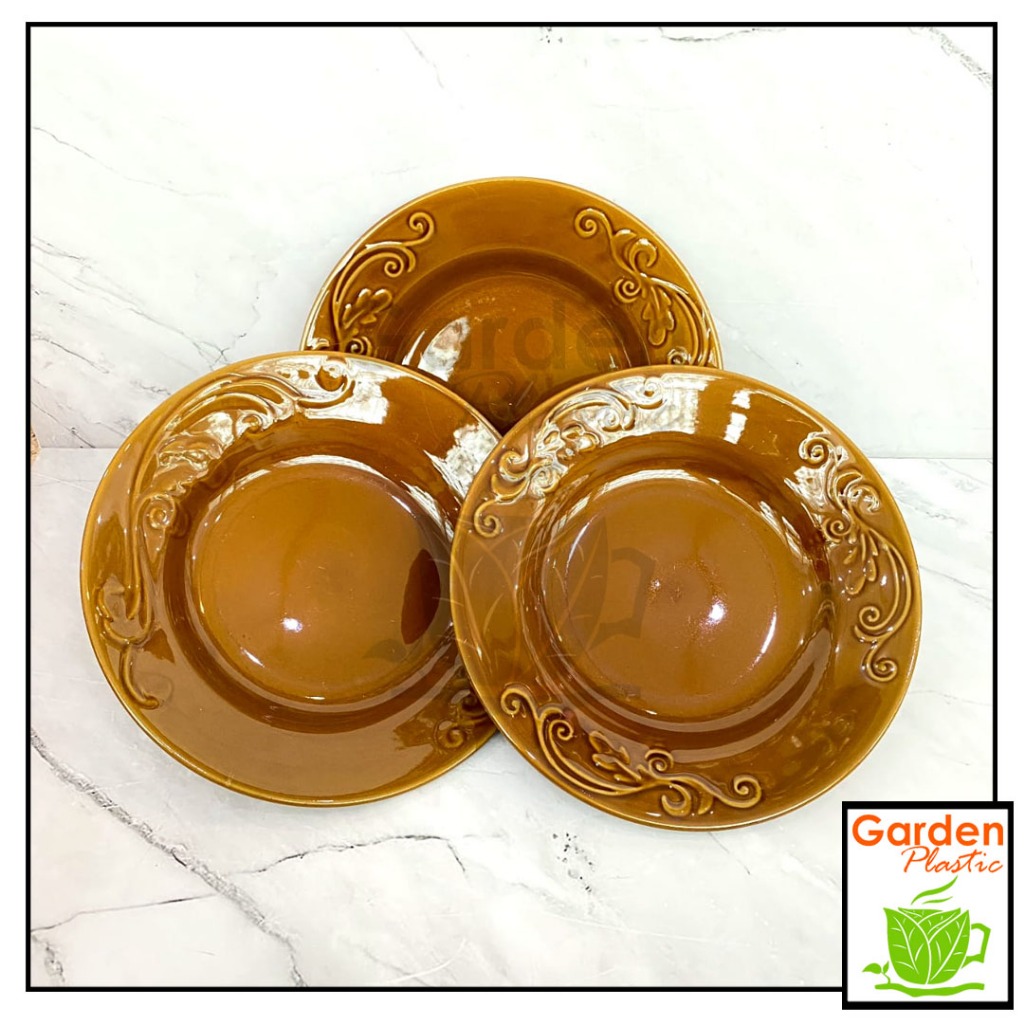 PIRING MAKAN KERAMIK / PIRING MAKAN COKLAT / PIRING MAKAN MOTIF TEBAL LKPR45 / LKPR58