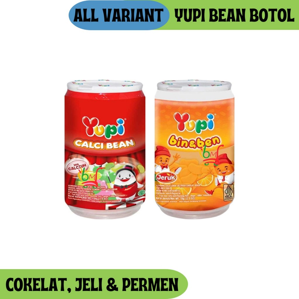 

Yupi Bin & Ben Calci Bean Permen Berbentuk Kacang Kemasan Botol