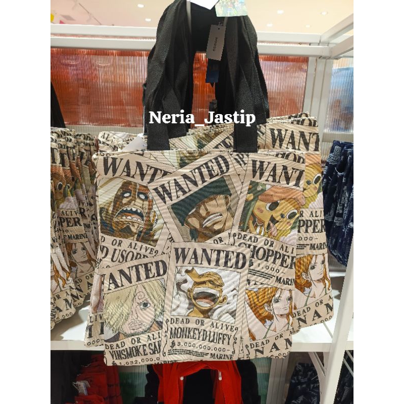 Miniso x One Piece OnePiece Totebag Tote Bag Tas Jinjing Tangan Hand Bag Resleting Wanted Bounty Str