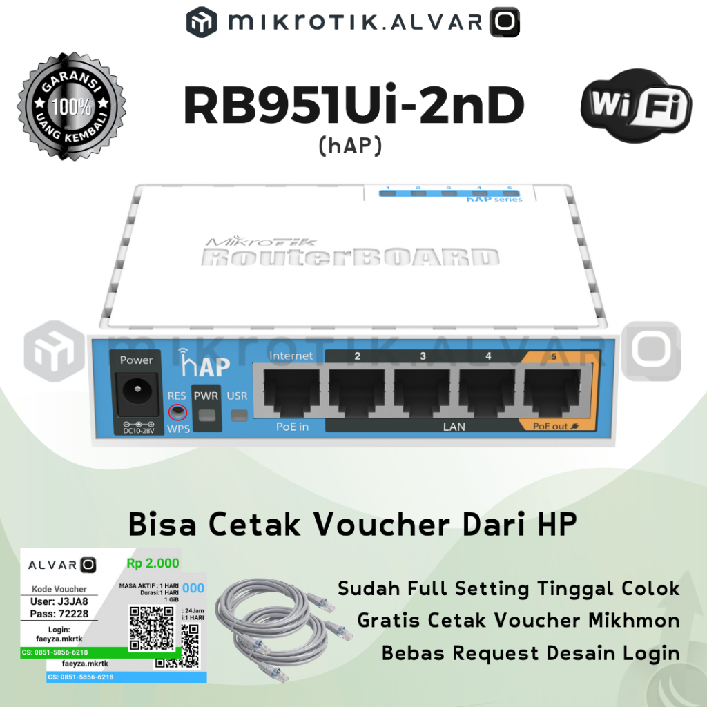 MikroTik Router Wireless RB951Ui-2nD Full Setting Hotspot Voucher Rt RW Net Server PPPoE Load Balanc
