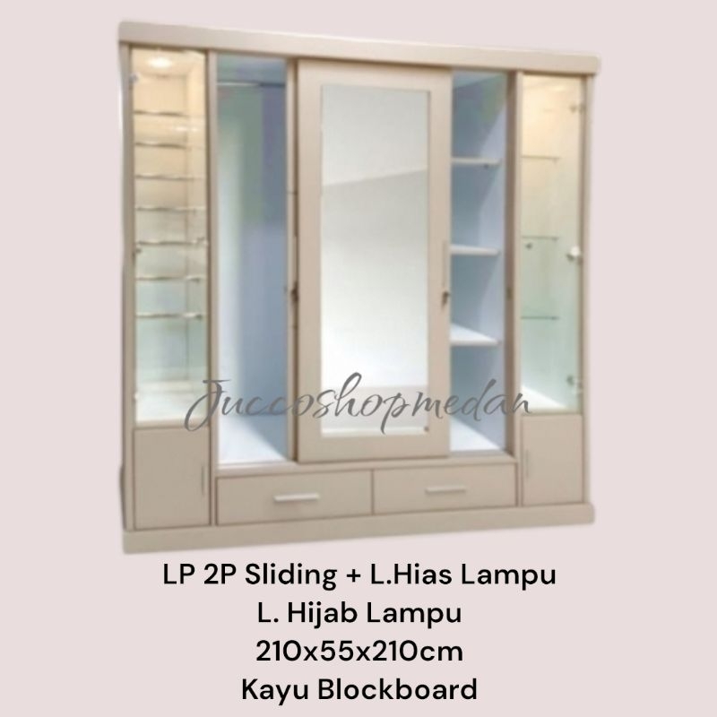 [ Jucco ] Lemari Pakaian 2 Pintu Sliding 210x210cm - Lemari 2 Pintu Sorong - Lemari Hijab - Lemari H