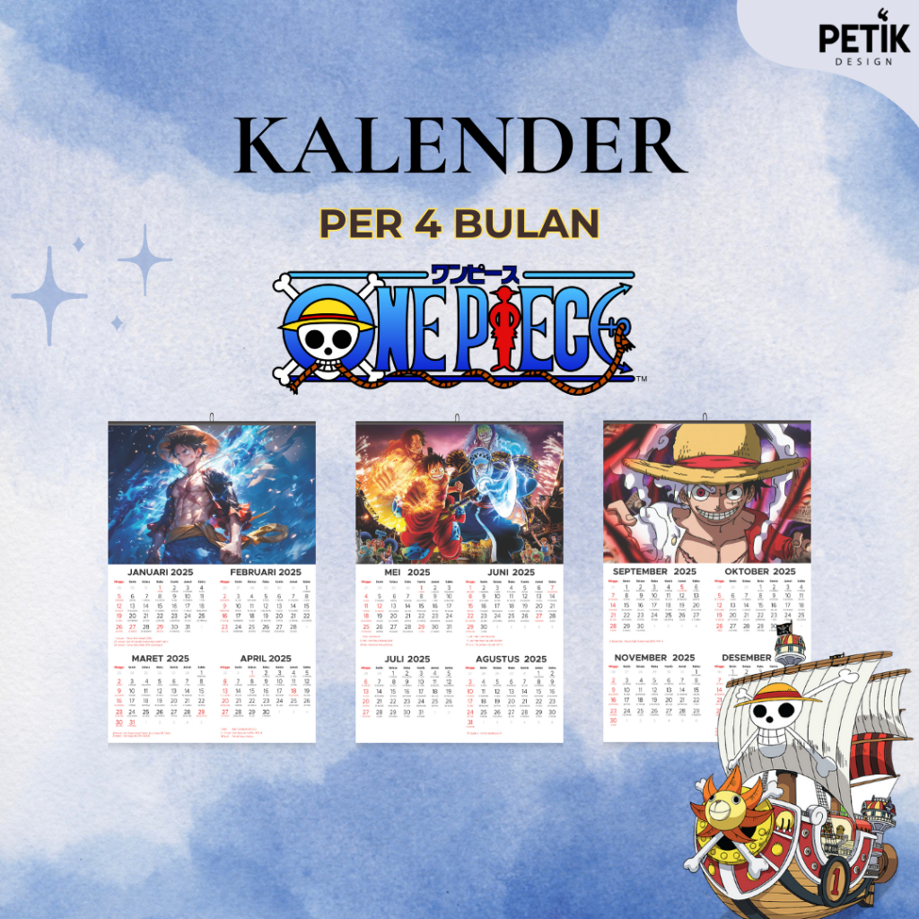 

Kalender Dinding Anime One Piece 3 Lembar (per 4 bulan) 2025 Klem