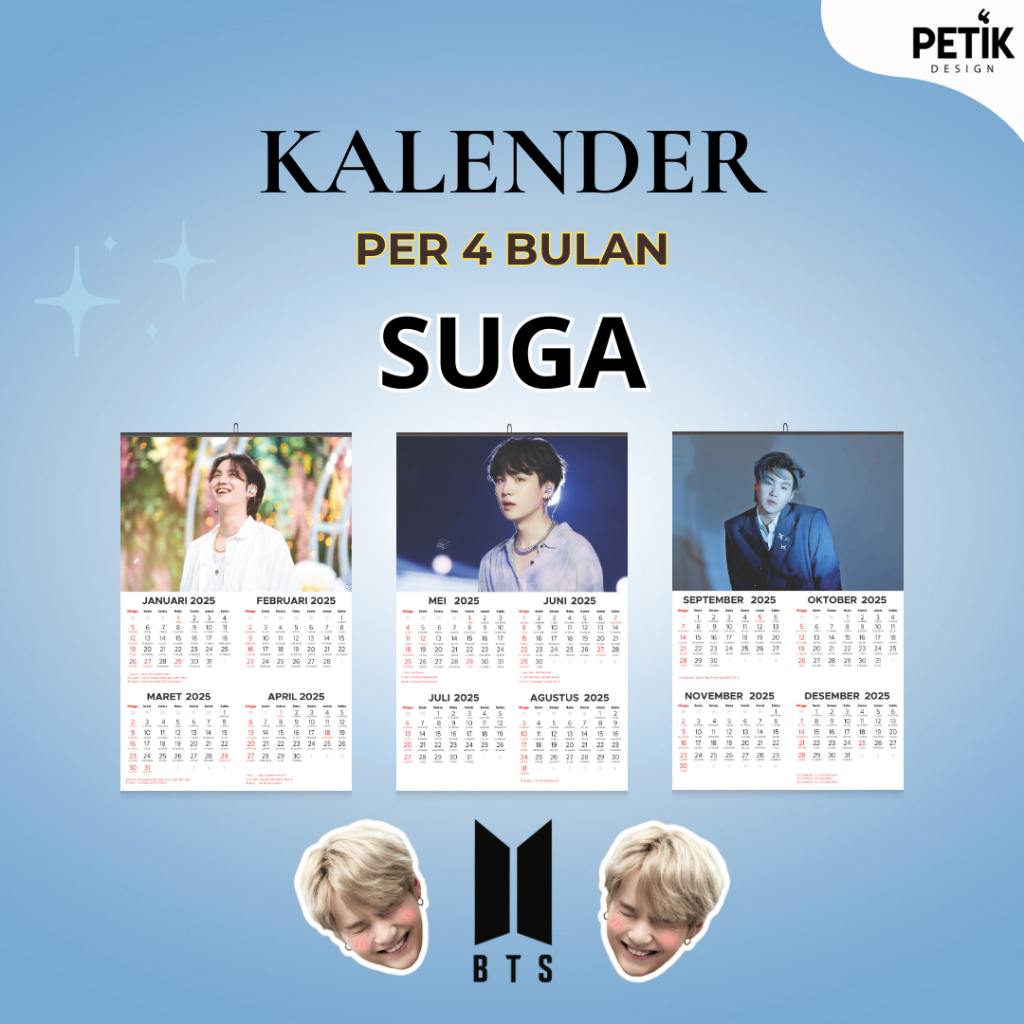

Kalender Dinding Min Yoon-gi/Suga BTS 3 Lembar (per 4 bulan) 2025 Klem