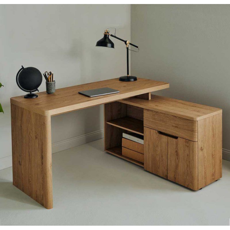 Melody Furniture - Meja Kerja Meja Belajar Meja Kantor L Minimalis Libre 150 - Beauoak Cokelat Aesth