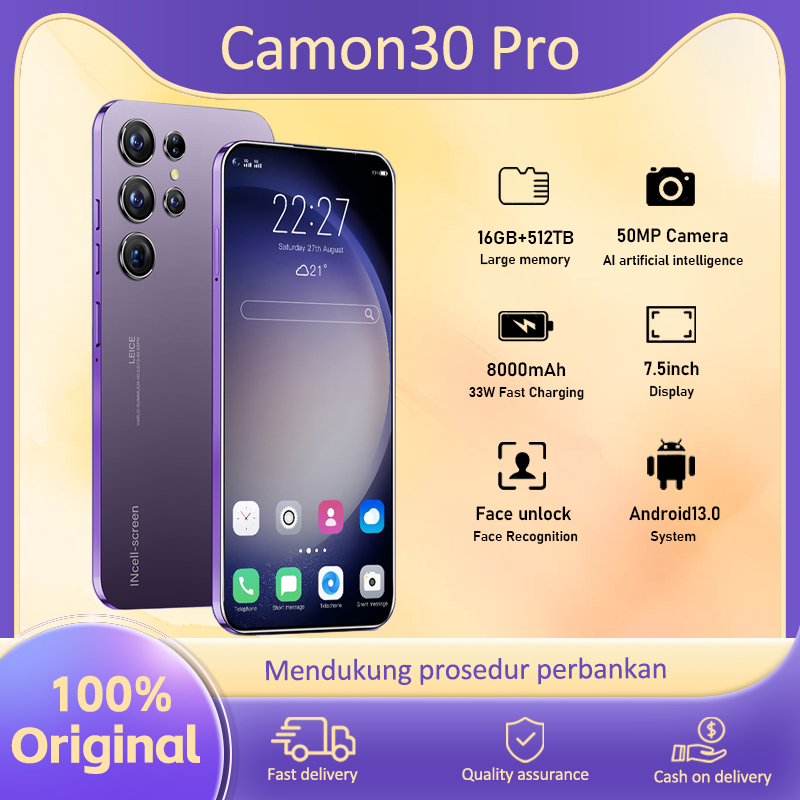 HP【Dapatkah COD】Tecno Camon 30  Pro Smartphone RAM16/RAM512GB Layar LED Full HD 8000mAh Ponsel murah