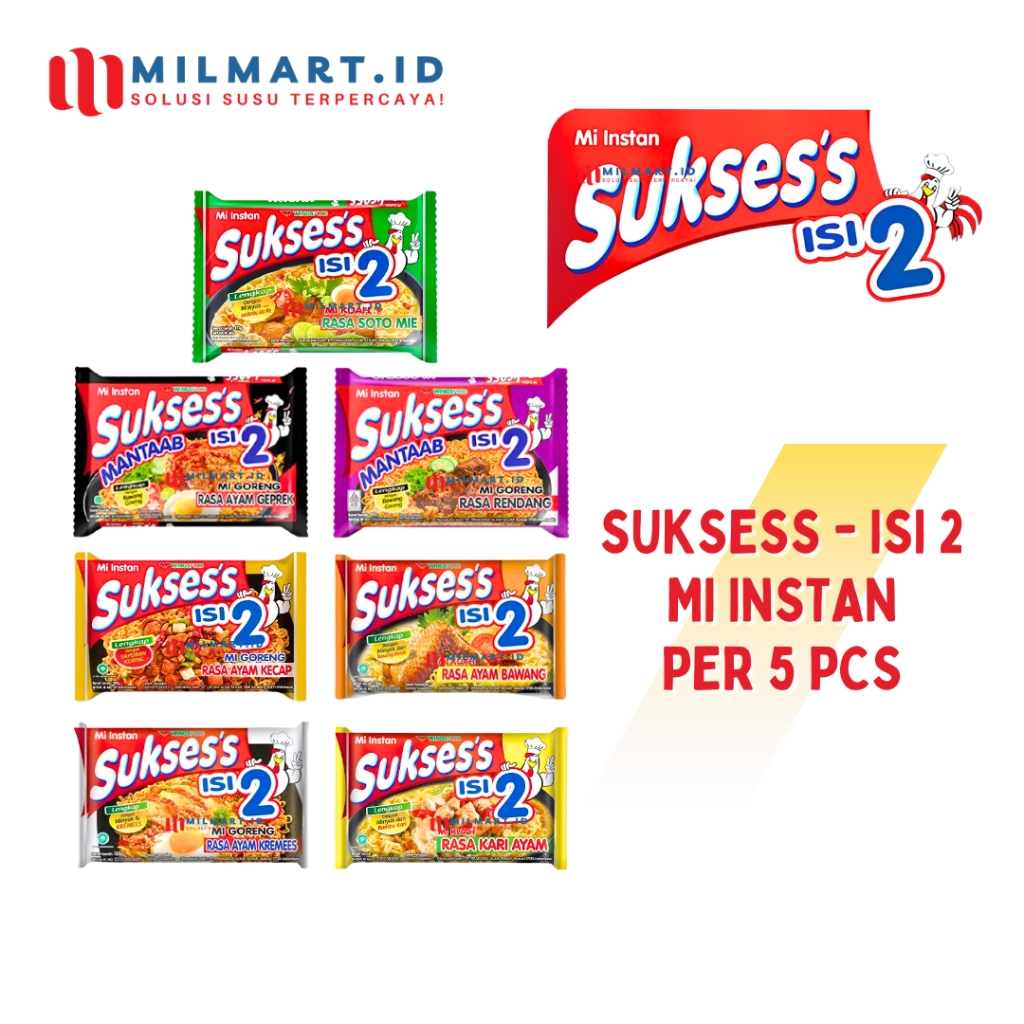 

5 PCS - SUKSESS MIE INSTAN NOODLES ISI 2 AYAM GEPREK MI SOTO RENDANG KARI AYAM BAWANG