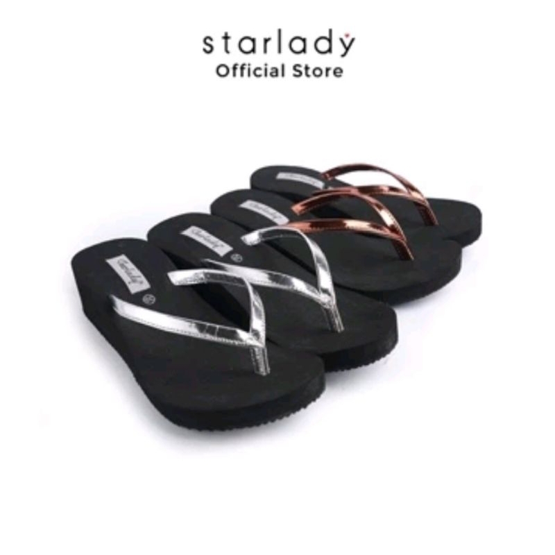 Starlady - Sandal Wedges Wanita Kasual Damara Pewter Black Silver and black gold