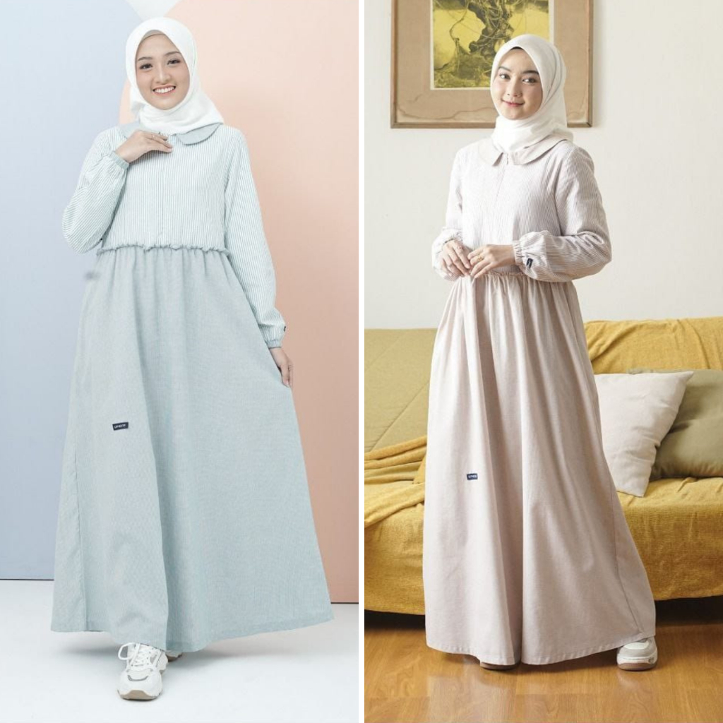 Gamis Mutif Upmore Dewasa Kimi Warna Nude Brown & Green Mint