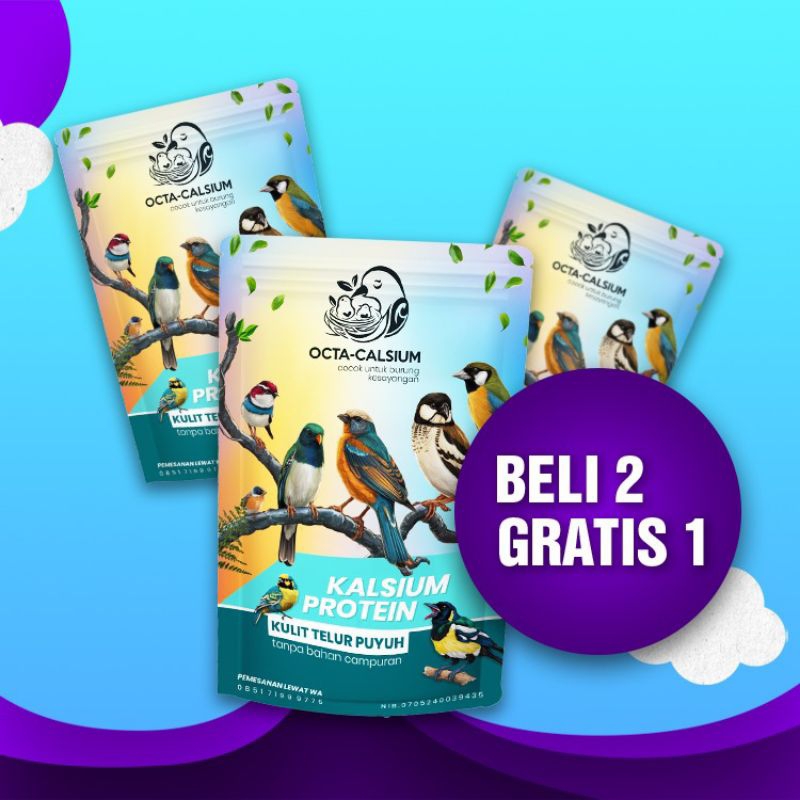 PROMO KICAU BELI 2 GRATIS 1 - BUBUK KALSIUM CANGKANG TELUR PUYUH