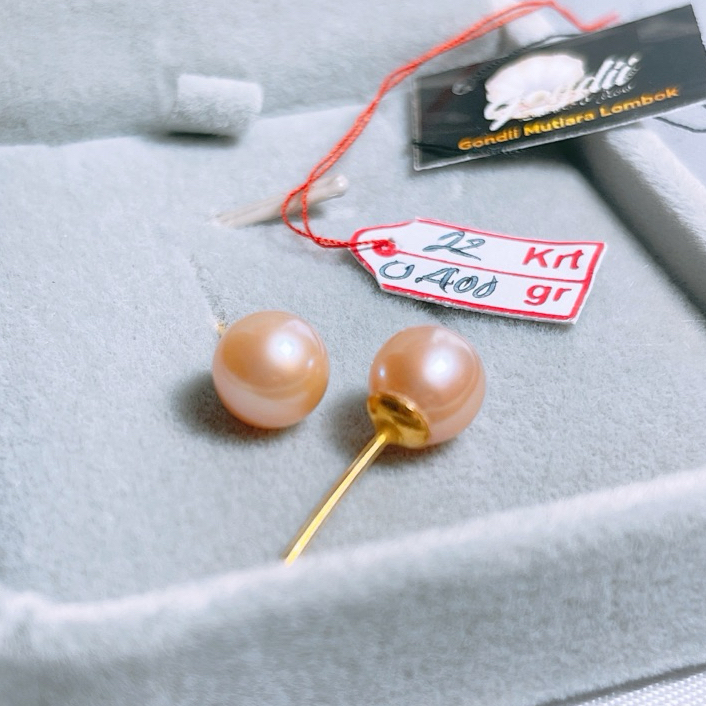 Giwang tusuk emas mutiara asli - giwang tusuk round pearls - giwang anting emas bersertifikat asli