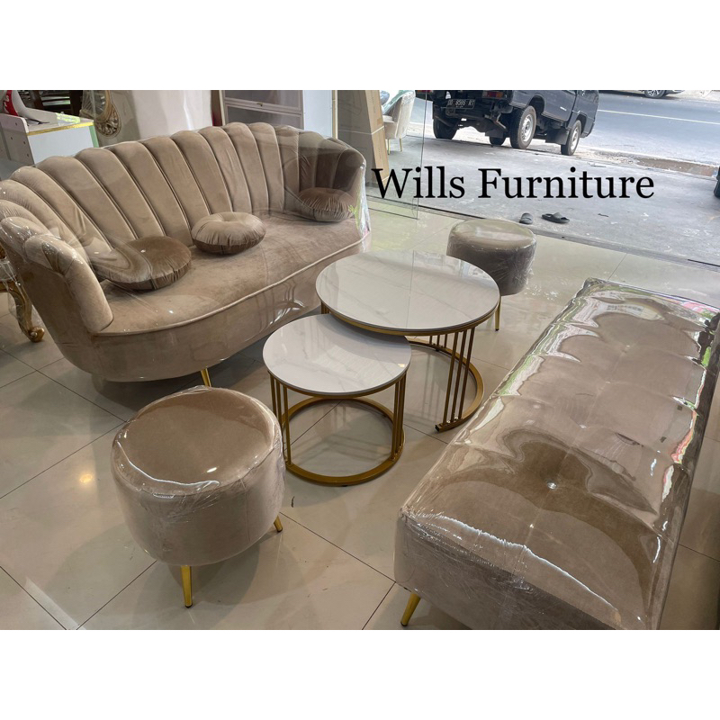 sofa kerang sofa stool bludru sofa satu set sofa kerang satu set murah makassar