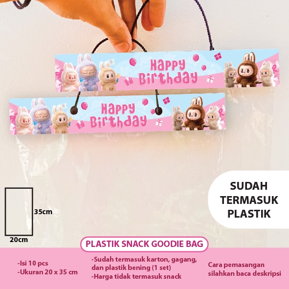 PLASTIK SNACK GOODIE BAG LABUBU POP MART ULTAH ULANG TAHUN ISI 10 KARTU UNDANGAN HAPPY BIRTHDAY ACAR