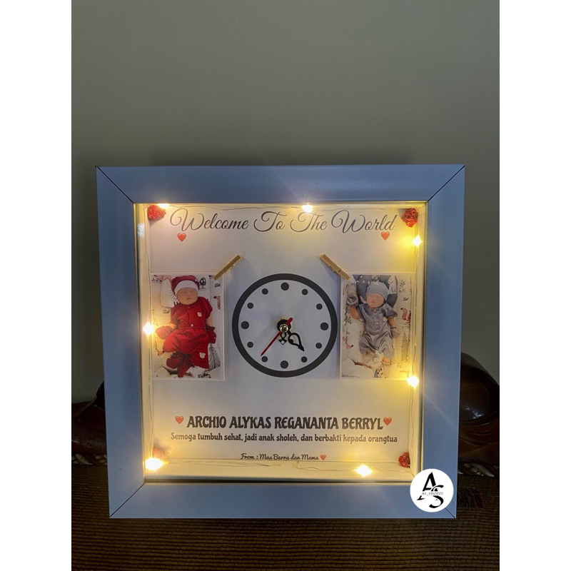 TERLARIS | FRAME 3D LAMPU + JAM | HADIAH BAYI ( BIODATA BAYI) BABY BROWN | FREE CUSTOM BISA COD | 1-