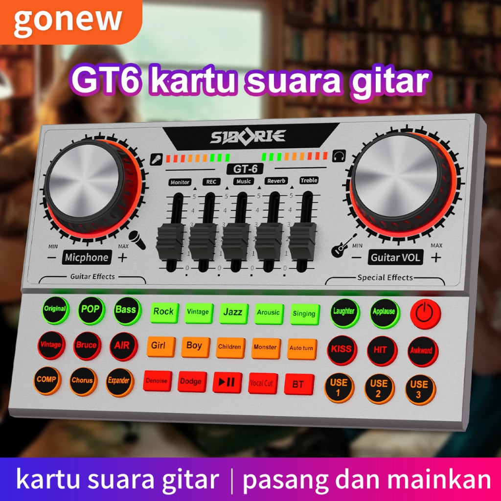 Gonew【Gitar Sound Card 】GT6 Gitar Soundcard Alat Musik untuk Streaming Langsung Siap COD