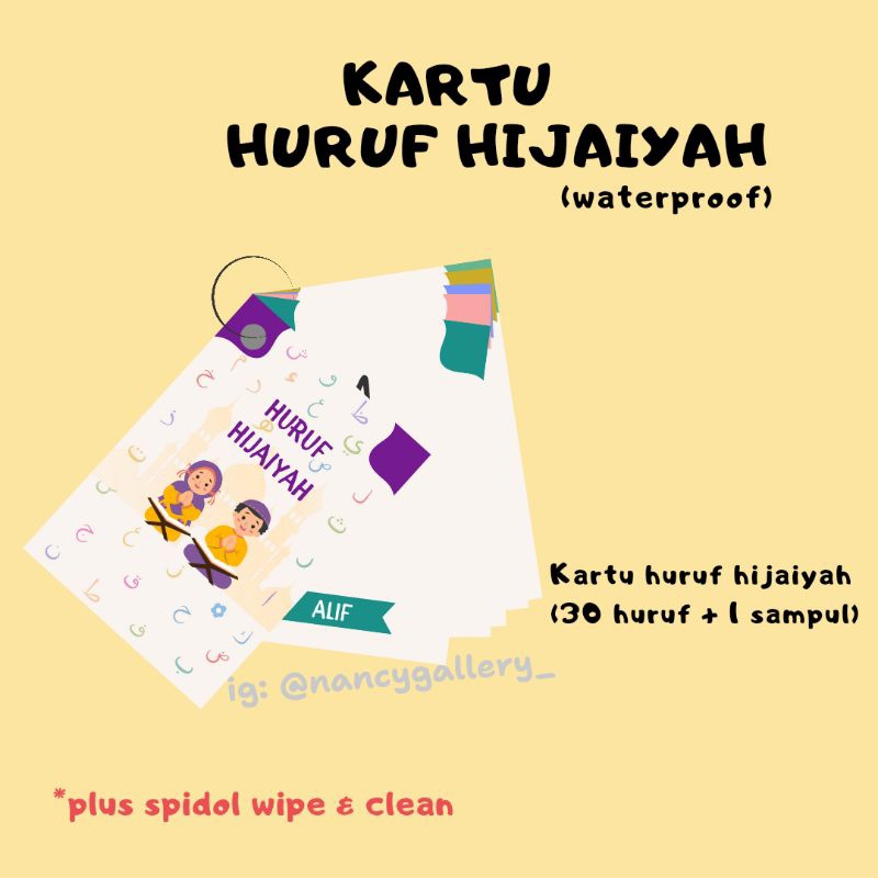 

FLASHCARD KARTU HURUF HIJAIYAH | Kartu Belajar dan Menulis Huruf Hijaiyah dilengkapi Spidol Wipe & Wrape