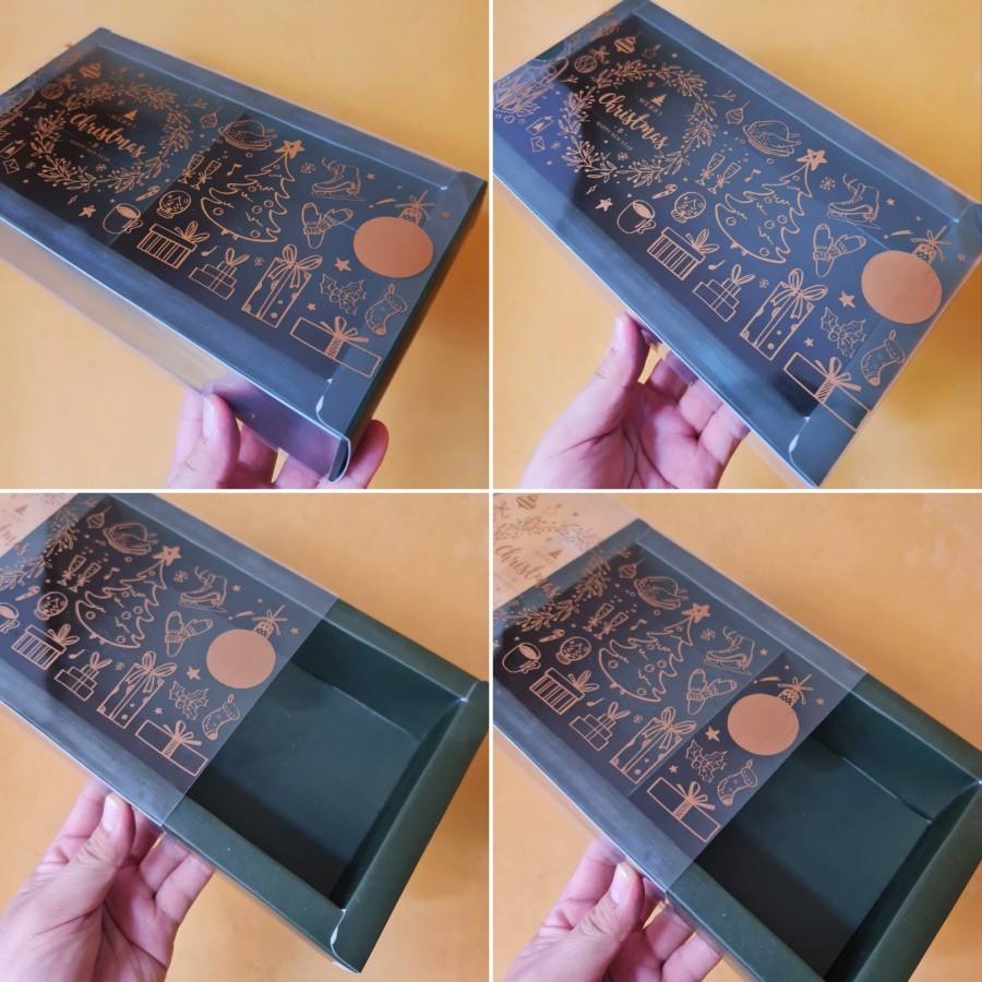 

10 pcs box mika natal kemasan cookies sekat isi 2 ukuran 22x11x6cm hijau tua christmas