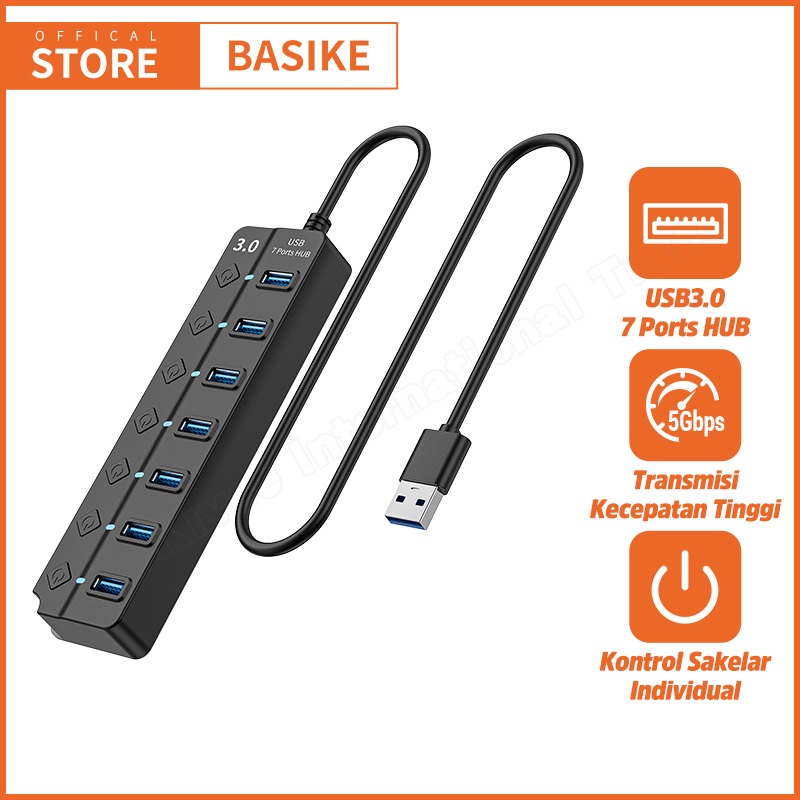 (HOT) BASIKE USB Hub 7 in 1 kabel USB 3.0 5Gbps Card Readers Aksesoris PC Computer Desktop Laptop