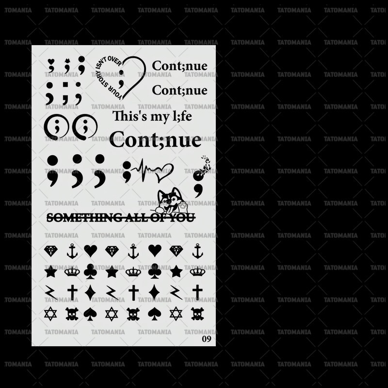 TATOMANIASHOP-Stiker tato temporer semi permanen tulisan 09 semicolon titik koma