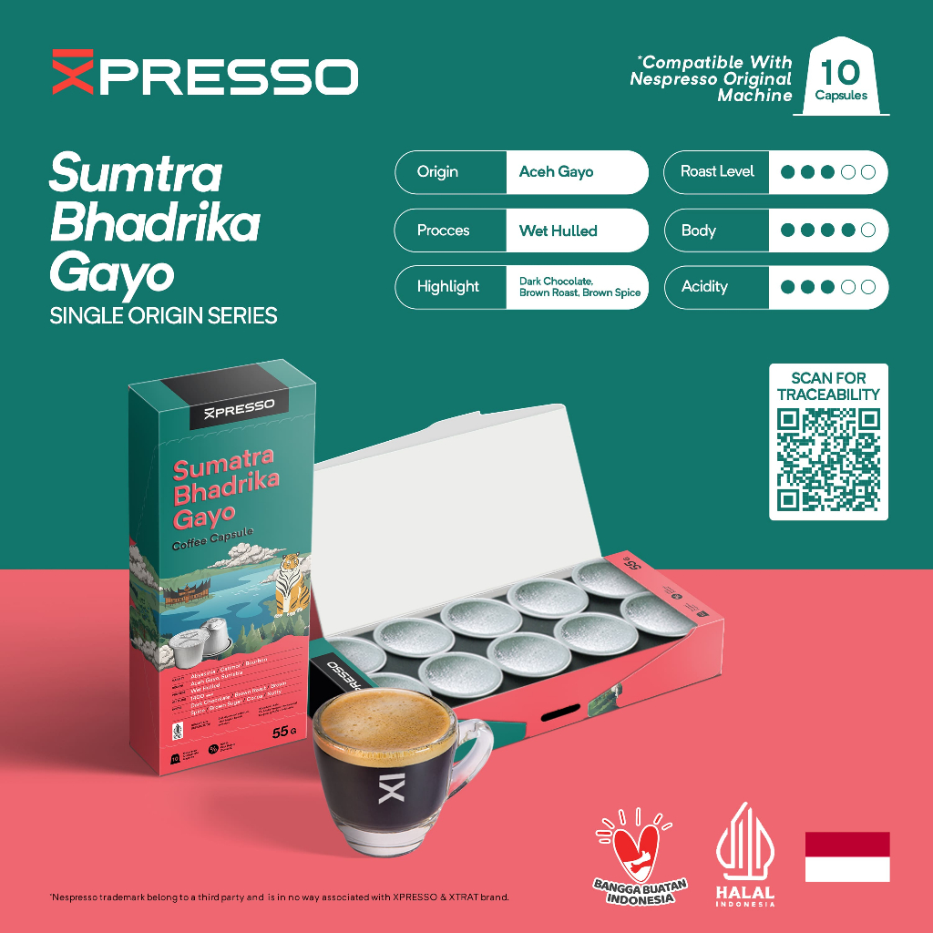 

Nespresso Capsule Compatible Kopi Kapsul Sumatra Bhadrika - Xpresso Coffee Capsule