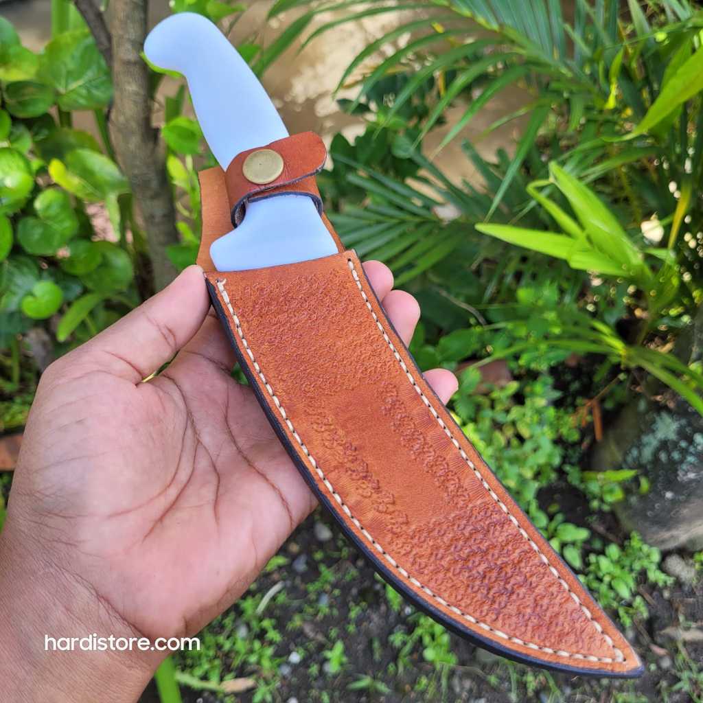 Sarung Pisau Seset 15 cm model Cimeter Kulit Asli Warna Coklat