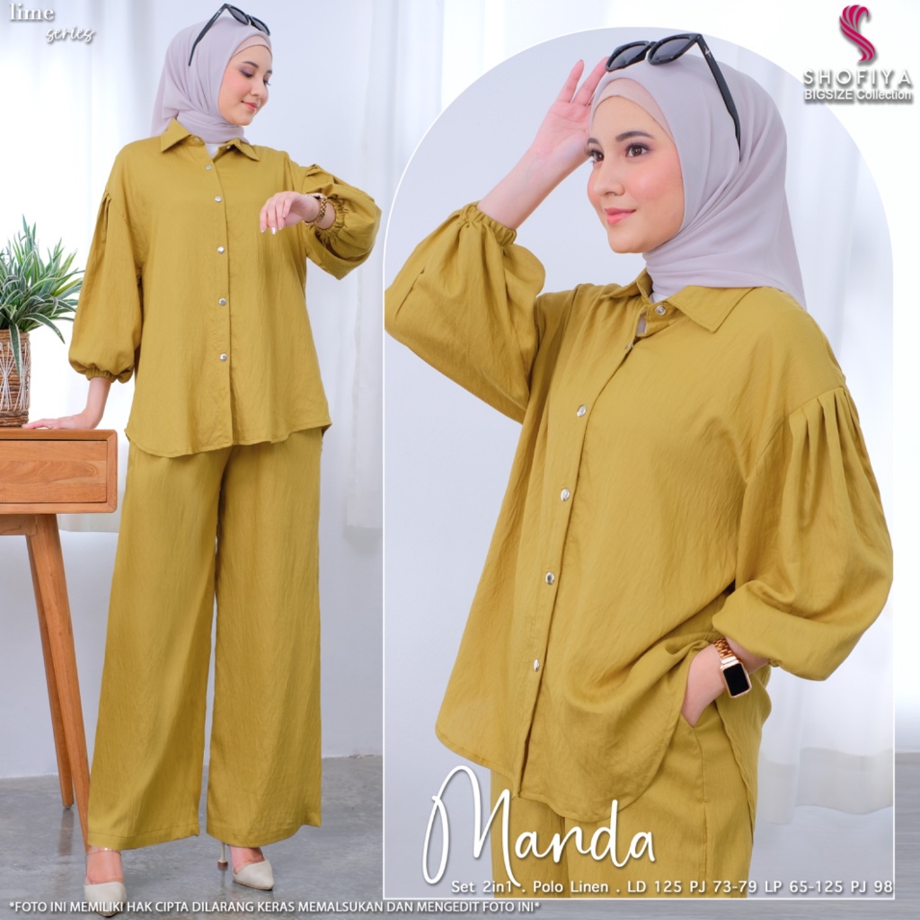 Manda baju setelan one set blouse wanita muslim jumbo ld 125 katun polos kekinian model terbaru 2024