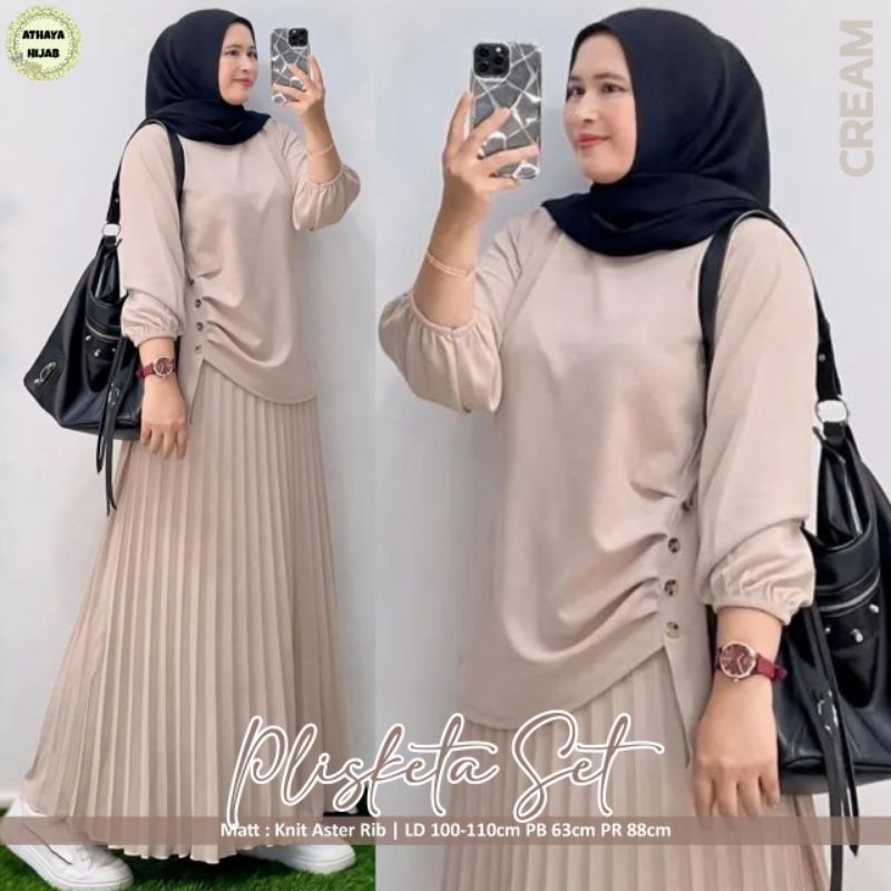 PLISKETA SET BLOUSE DAN ROK PLISKET PREMIUM KNIT ASTER TEBAL MELAR BY ATHAYA