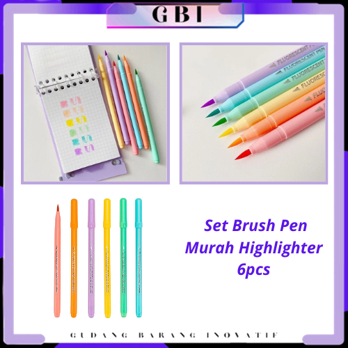 

GBI Set 6pcs Brush Pen Murah Highlighter Pen Calligraphy Brush Lettering Aesthetic Vintage Warna Warni Brush Marker Pena Kuas Warna Pulpen Brush Marker Highlighter Warna Pastel Random