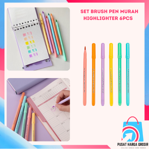 

PHG - Set 6pcs Brush Pen Murah Highlighter Pen Calligraphy Brush Lettering Aesthetic Vintage Warna Warni Brush Marker Pena Kuas Warna Pulpen Brush Marker Highlighter Warna Pastel Random