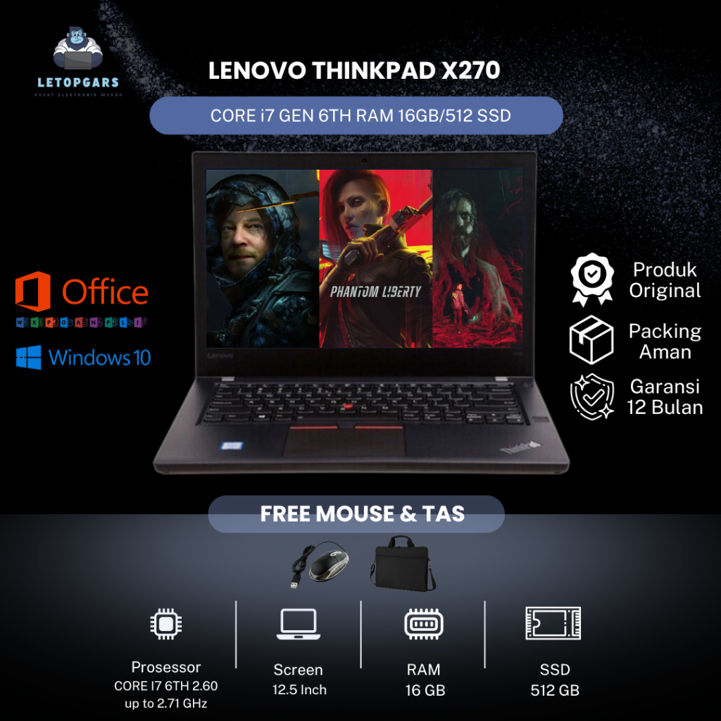 LAPTOP LENOVO THINKPAD X270 CORE i7 GEN 6TH RAM 16GB/512 SSD